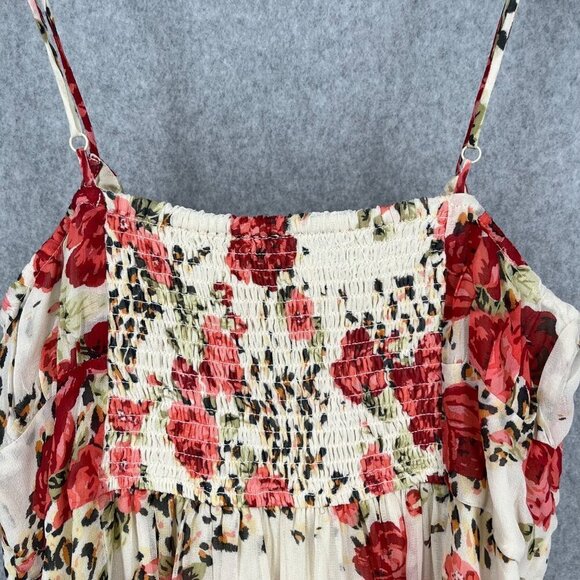 Urban Outfitters Women Kamaryn Mini Dress Size L Floral Red Cream Ruched Y2K NEW - Picture 3 of 14